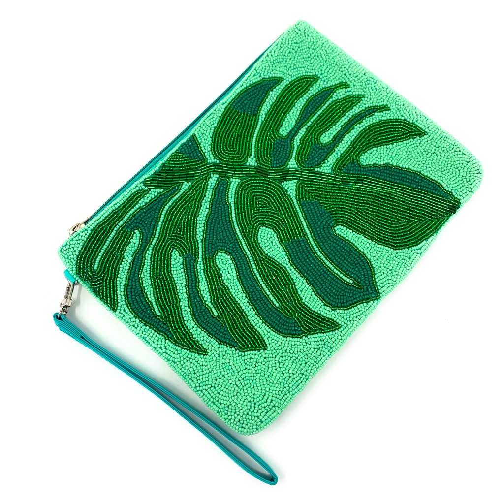 Beautiful Palm Leave Beaded Clutch/Crossbody